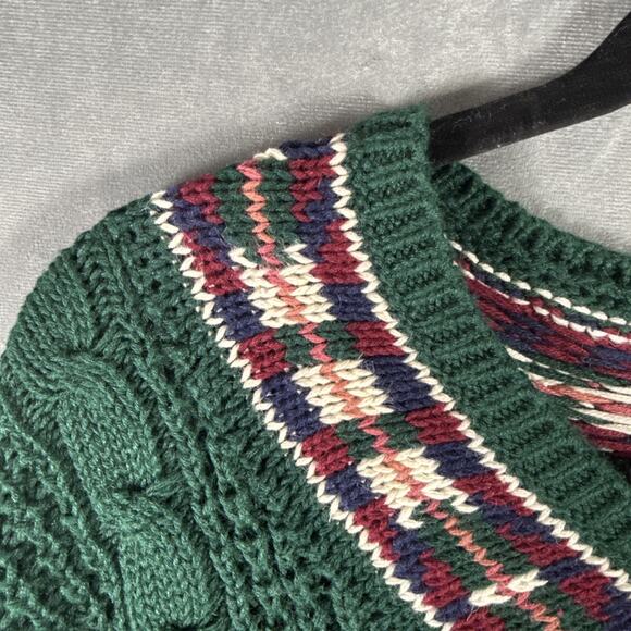 Vintage Weathervane Ramie Cotton Green Cable Knit V Neck Sweater Women's Medium - Picture 3 of 5